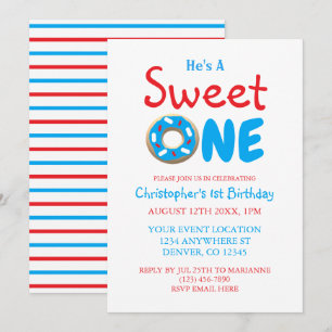 Convite Doce Um Menino de Donut Azul 1º Aniversário