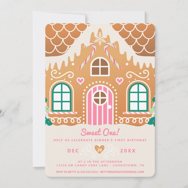 Convite Doce Um Primeiro Pão Rosa De Aniversário (Frente)