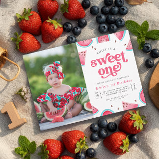 Convite Doce Uma Menina de Melancia Foto 1º Aniversário