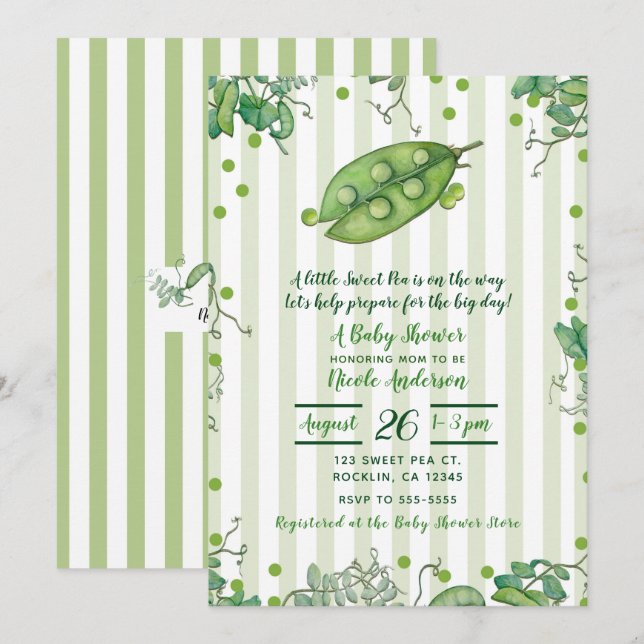 Convite Doce Vagem Verde Listrada Baby Shower (Frente/Verso)