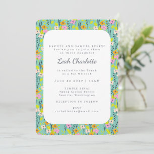 Convite Doce Verde Menta Rosa Floral Flores Bat Mitzvah