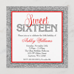Convite Doce vermelho 16 da prata Glam do brilho do falso