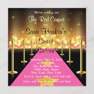 Convite Doce vermelho/cor-de-rosa 16 de Hollywood do