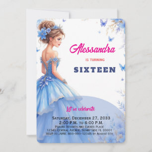 Convite Doce vestido azul de 16 anos floral orçamento de a