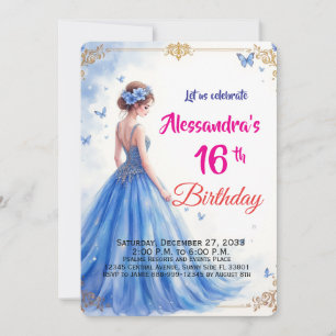Convite Doce Vestido Azul Floral Elegante Aniversário de D