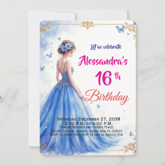 Convite Doce Vestido Azul Floral Elegante Aniversário de D