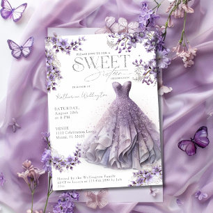 Convite Doce vestido lilás roxo de dezesseis anos Floral