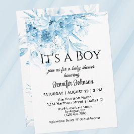 Convite Doce Vintage Florals Azul É um Chá de fraldas