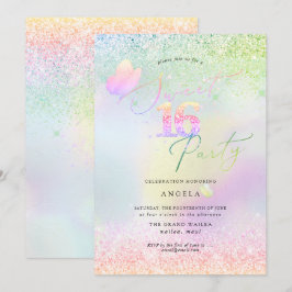 Convite Doces 16 Brilhantes Rosa Diamante Holográfico