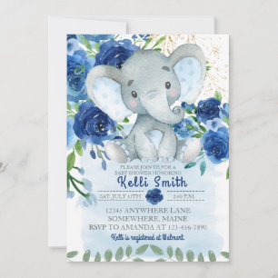 Convite Doces Blue Elephant Floral Baby Shower