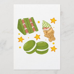 Convite Doces de Matcha Fofos e Kawaii Desenhados à Mão