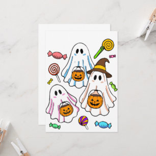 Convite Doces Fantasmas Assustadores de Halloween & Truque