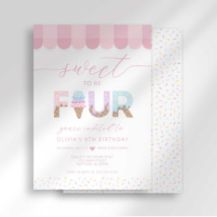 Convite Doces Granulados Rosa Doce para ser 4 Aniversário 