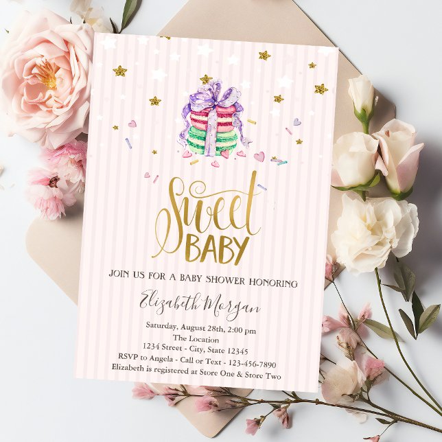 Convite Doces Macarons Bebê Estrelas  Chã de Bebê (Criador carregado)