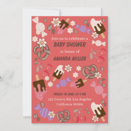 Convite Doces Salgados para Chá de Bebê com Estampa Vermel