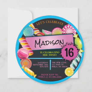 Convite Doces Treats Doce 16 Dezesseis Festas de aniversár