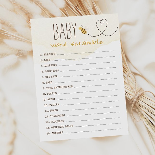 Convite Docinho Bumble Bee Baby Word Scramble (Criador carregado)