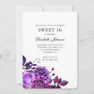 Convite Docinho floral 16. Flores roxas 16 anos