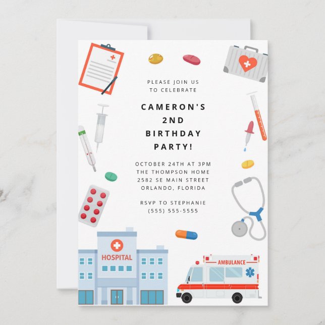 Convite Doctor Scrubs Birthday Party Invitation (Frente)