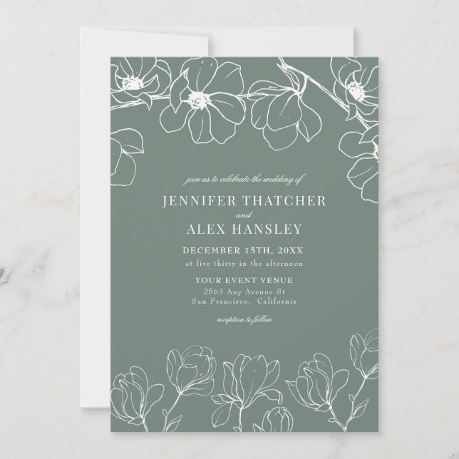 Convite Doenças do | Casamento Floral Simples e Elegante M (Frente)
