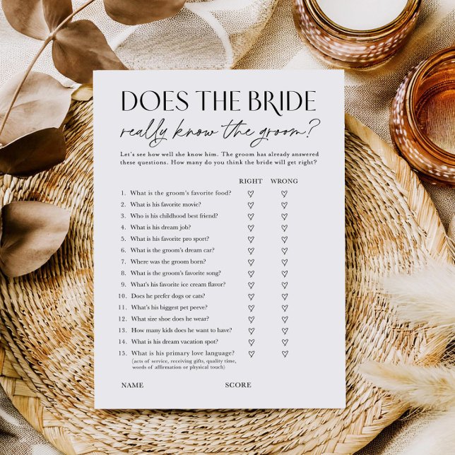 Convite Does Bride Know the Groom? Shower Activity Card (Criador carregado)