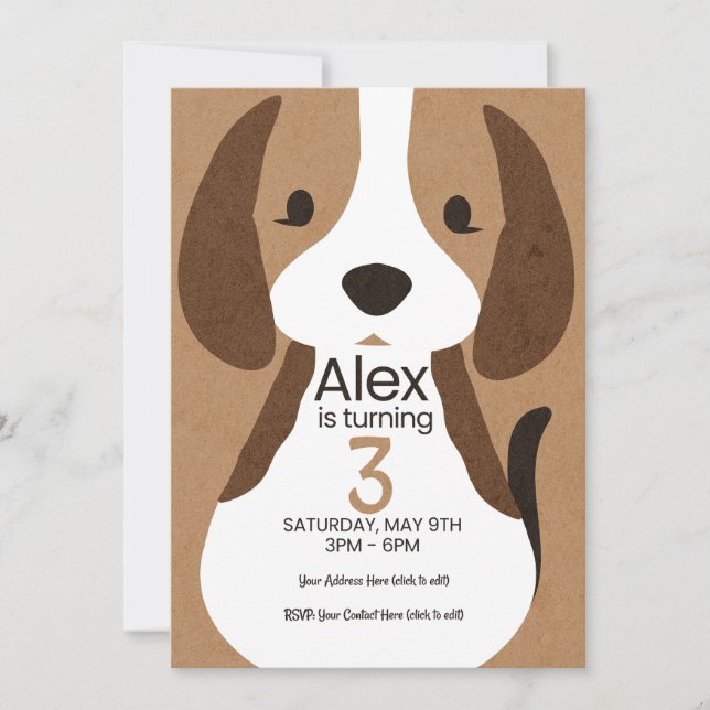Convite Dog Birthday Invitation | Editable Name & Age (Frente)