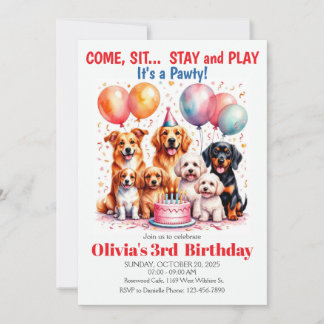 Convite Dog Birthday Party Cute Puppy Kids Party