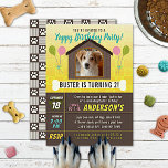 Convite Dog Birthday Party Dog House and Paws Custom Photo<br><div class="desc">These cute dog birthday invitations feature a photo of your own puppy dog (or human who loves dogs) inside a dog house frame. Your cute photo is surrounded by balloons and paw prints. All text can be easily personalized through the templates (you can also make more detailed edits such as...</div>