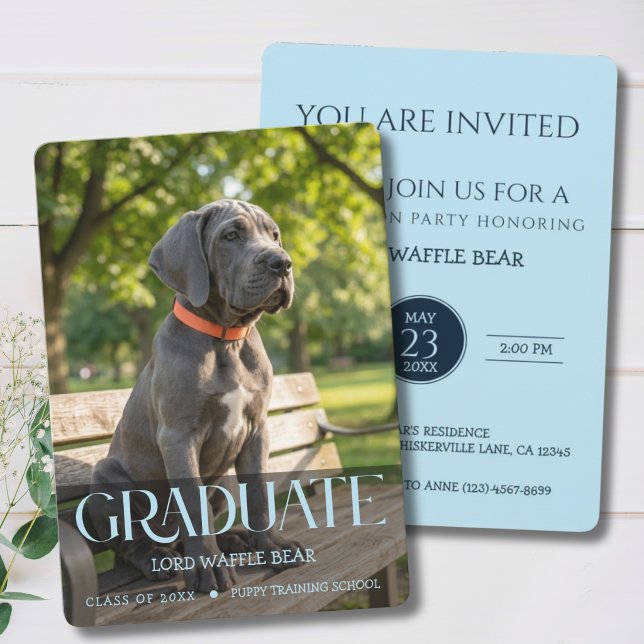 Convite Dog Graduation Party Invite Pet Photo Baby Blue (Dog Graduation Party Invitations )