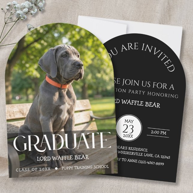 Convite Dog Graduation Party Invite Pet Photo Rich Black (Dog Graduation announcement and Party Invite with Pet Photo . Puppy training school graduation)