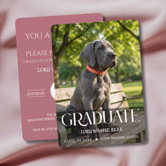 Convite Dog Graduation Party Invite Pet Photo Rose Gold (Rose Gold Dog Graduation Invitation cards)