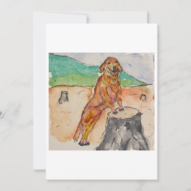 Convite Dog Next to a Tree Stump Greeting Card (Frente)