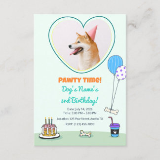 Convite Dog Photo Pet Pawty Birthday Party Design Theme