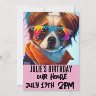 CONVITE DOG PUPPY FUNY KIDS PINK ANIVERSÁRIO