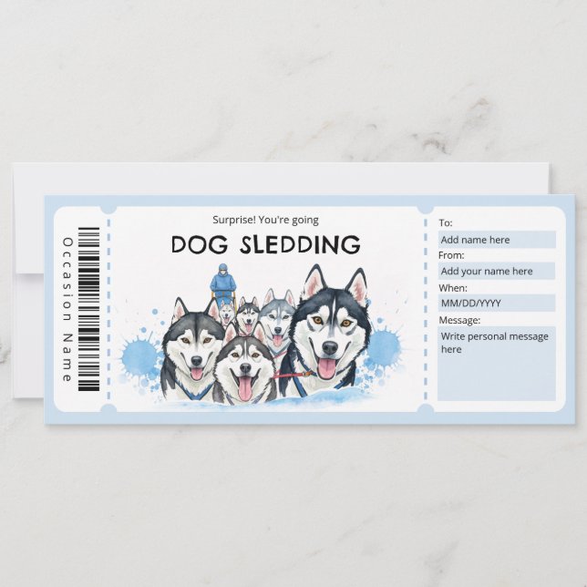 Convite Dog Sledding Gift Certificate (Frente)
