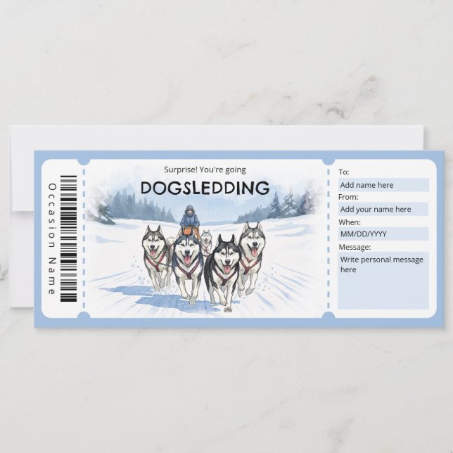Convite Dogsledding Gift Certificate (Frente)