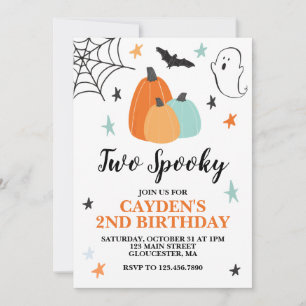 Convite Dois Abóbora Azul Assustador de Halloween