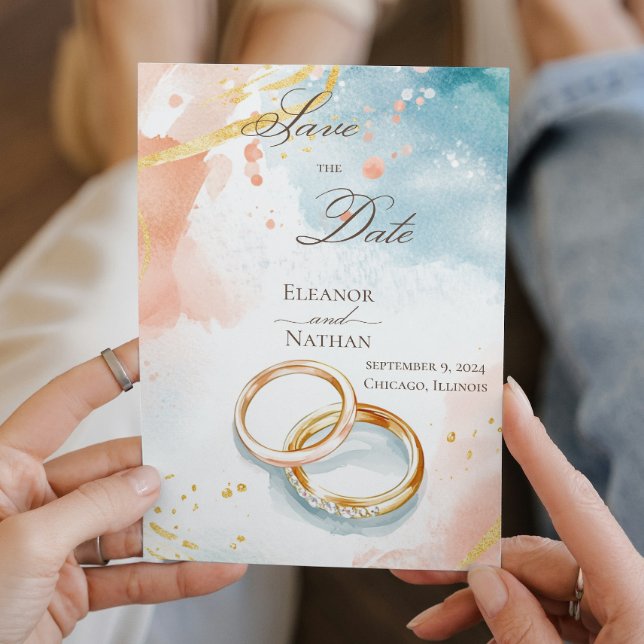 Convite Dois Anéis de Casamento Dourados sofisticados Salv (Criador carregado)