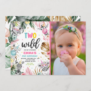 Convite Dois animais selvagens da selva Safari Dourados de