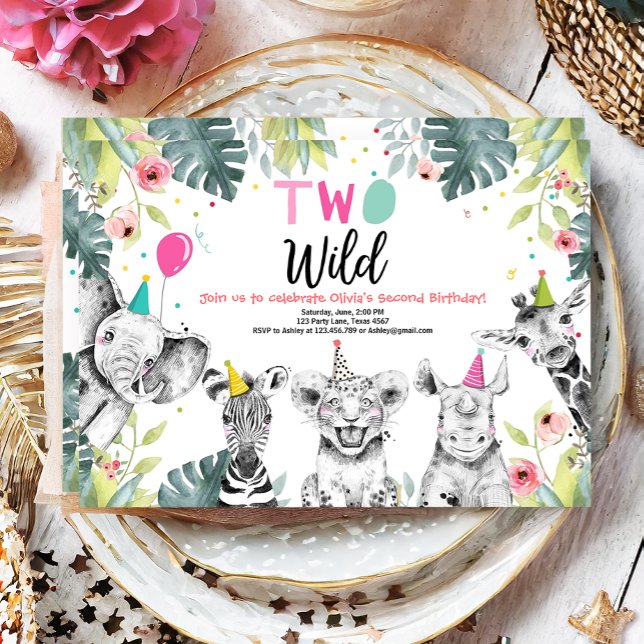 Convite Dois Animais Selvagens De Rapariga Safari (Criador carregado)