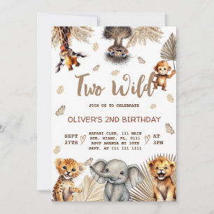 Convite Dois Animais Selvagens de Safari Aniversário de 2 