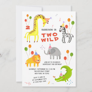 Convite Dois Animais Selvagens de Safari de 2º Aniversário