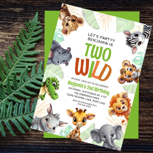 Convite Dois Animais Selvagens Fofos de Safari Aniversário