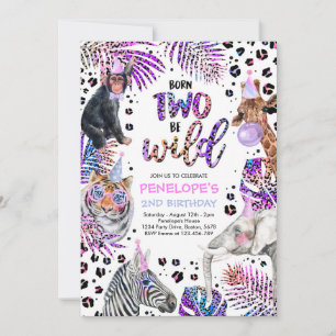 Convite Dois Animais Selvagens Safari Arco-Íris Cheetah An