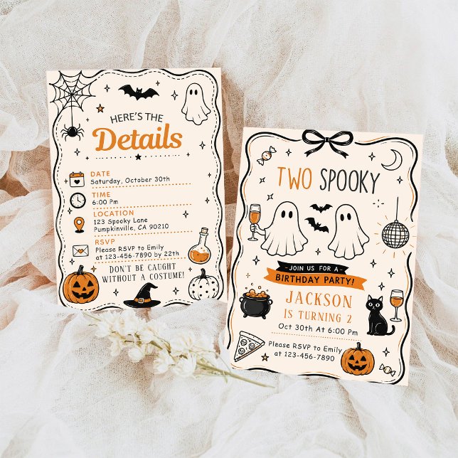 Convite DOIS Aniversário Assustador de Halloween Azul (Criador carregado)