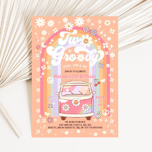 Convite DOIS Aniversário de 2 anos Groovy Van Daisy Hippie
