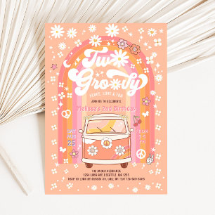 Convite DOIS Aniversário de 2 anos Groovy Van Daisy Hippie