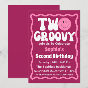 Convite Dois Aniversário de 2 anos Retro Groovy Girl