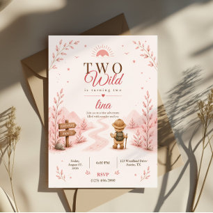 Convite Dois Aniversário de Exploradora Boho Rosa Selvagem