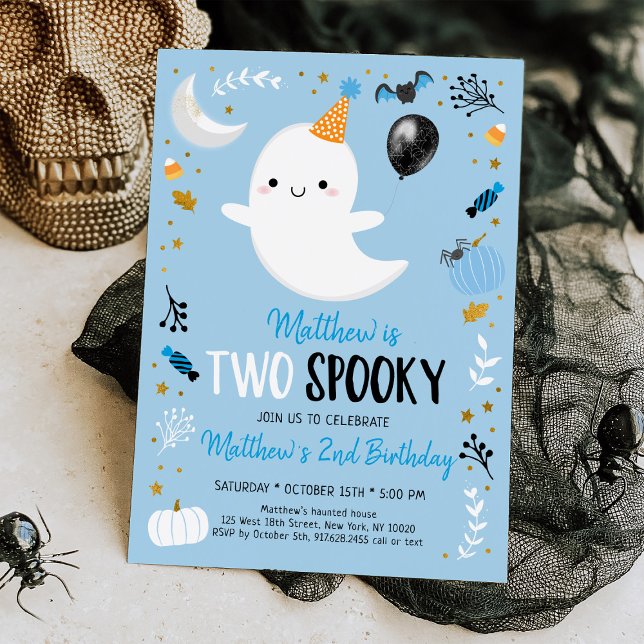Convite Dois Aniversário do Dia das Bruxas Azul-Spooky (Criador carregado)